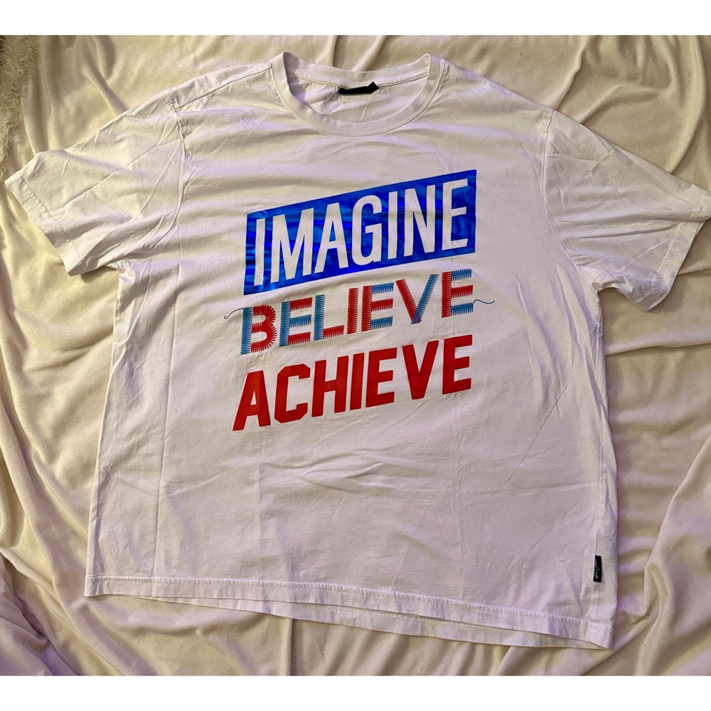 Sean John T-Shirt Mens 2XL White E Imagine Believe Achieve Graphic Tee